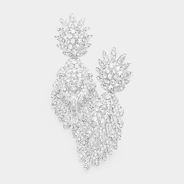 Feather Pave Clip on Earrings
