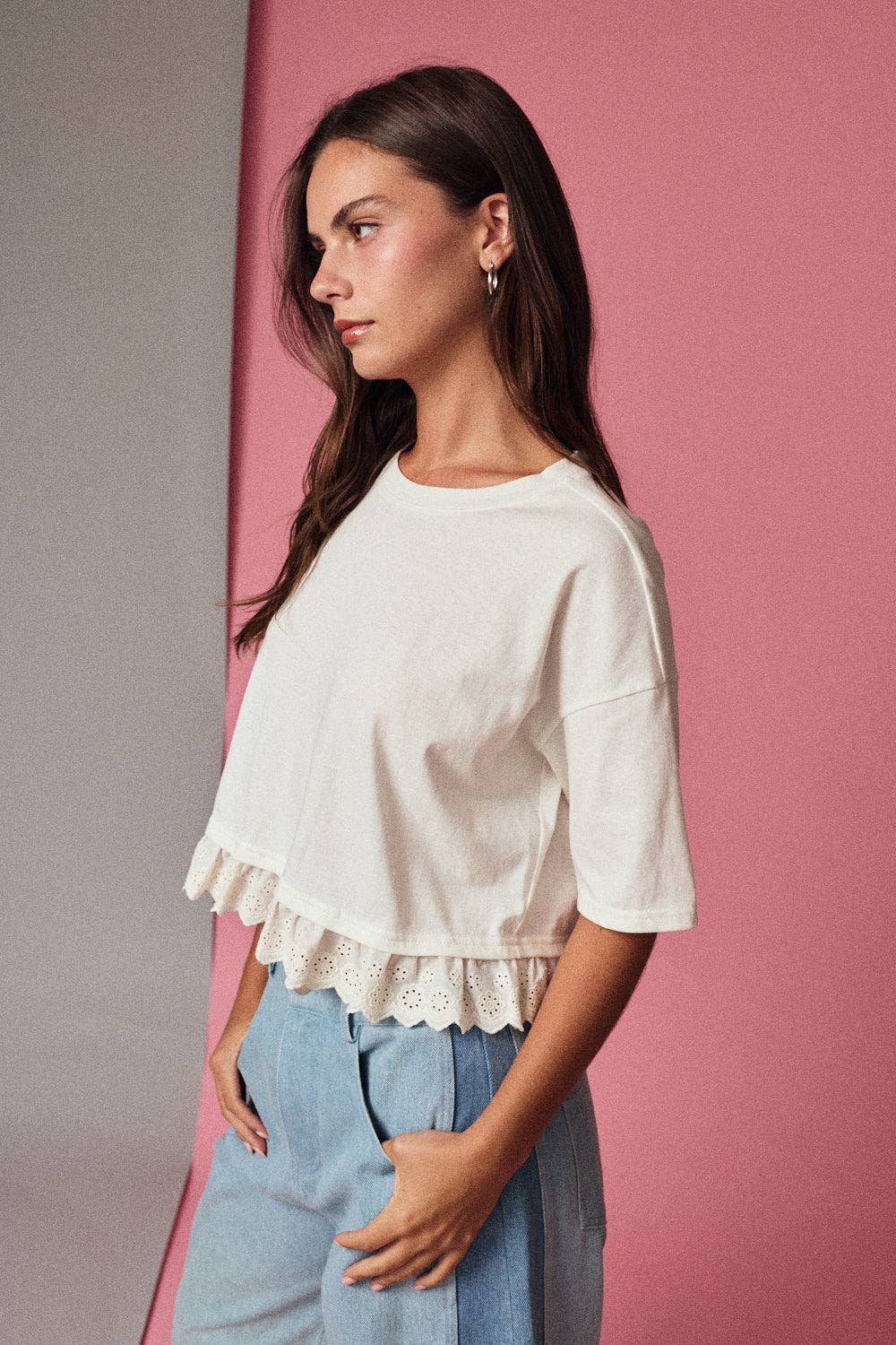 Eyelet Hem Boxy Knit Top