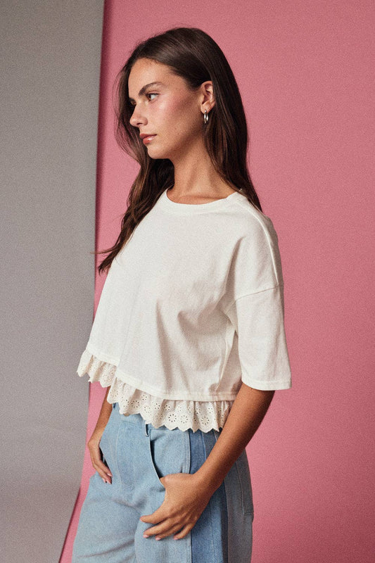 Eyelet Hem Boxy Knit Top