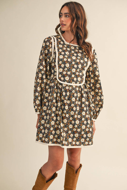 QUILTED FLORAL MINI DRESS