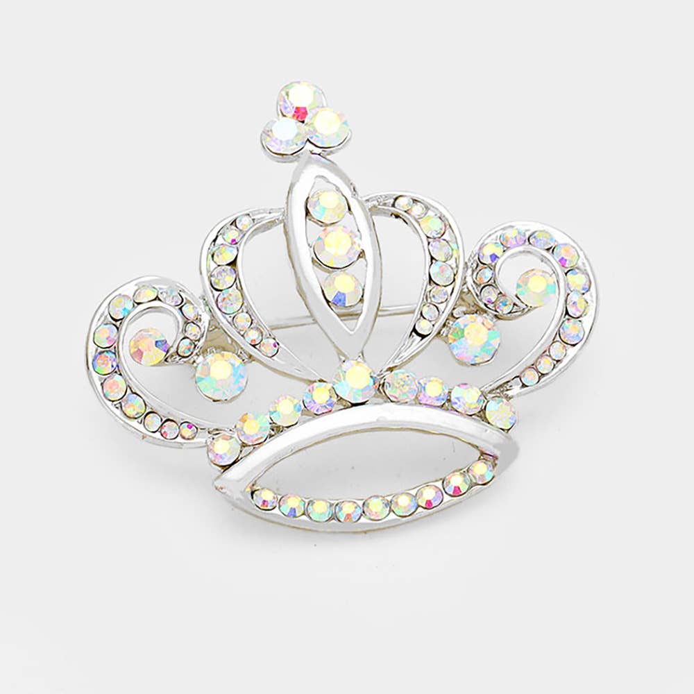 Stone Embellished Crown Pin Brooch