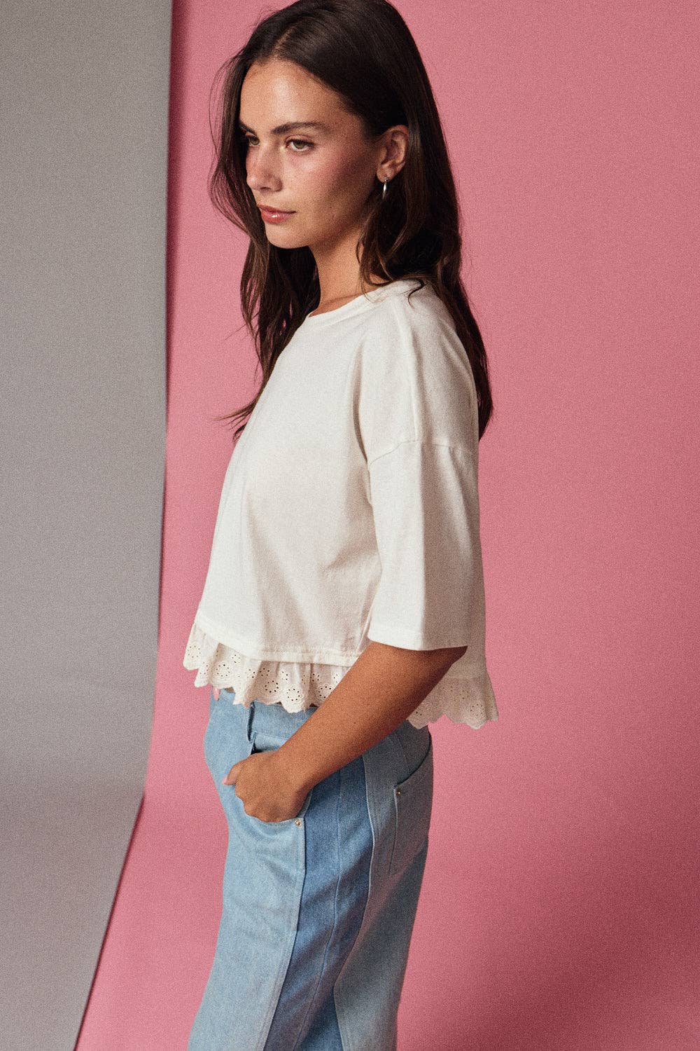 Eyelet Hem Boxy Knit Top