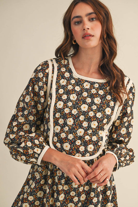 QUILTED FLORAL MINI DRESS