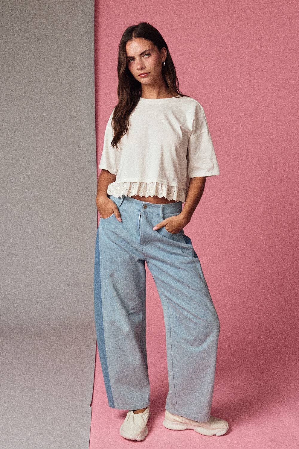 Eyelet Hem Boxy Knit Top