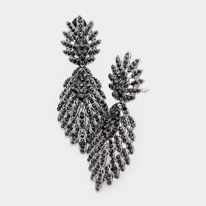 Feather Pave Clip on Earrings