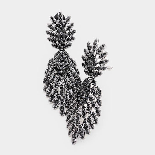Feather Pave Clip on Earrings