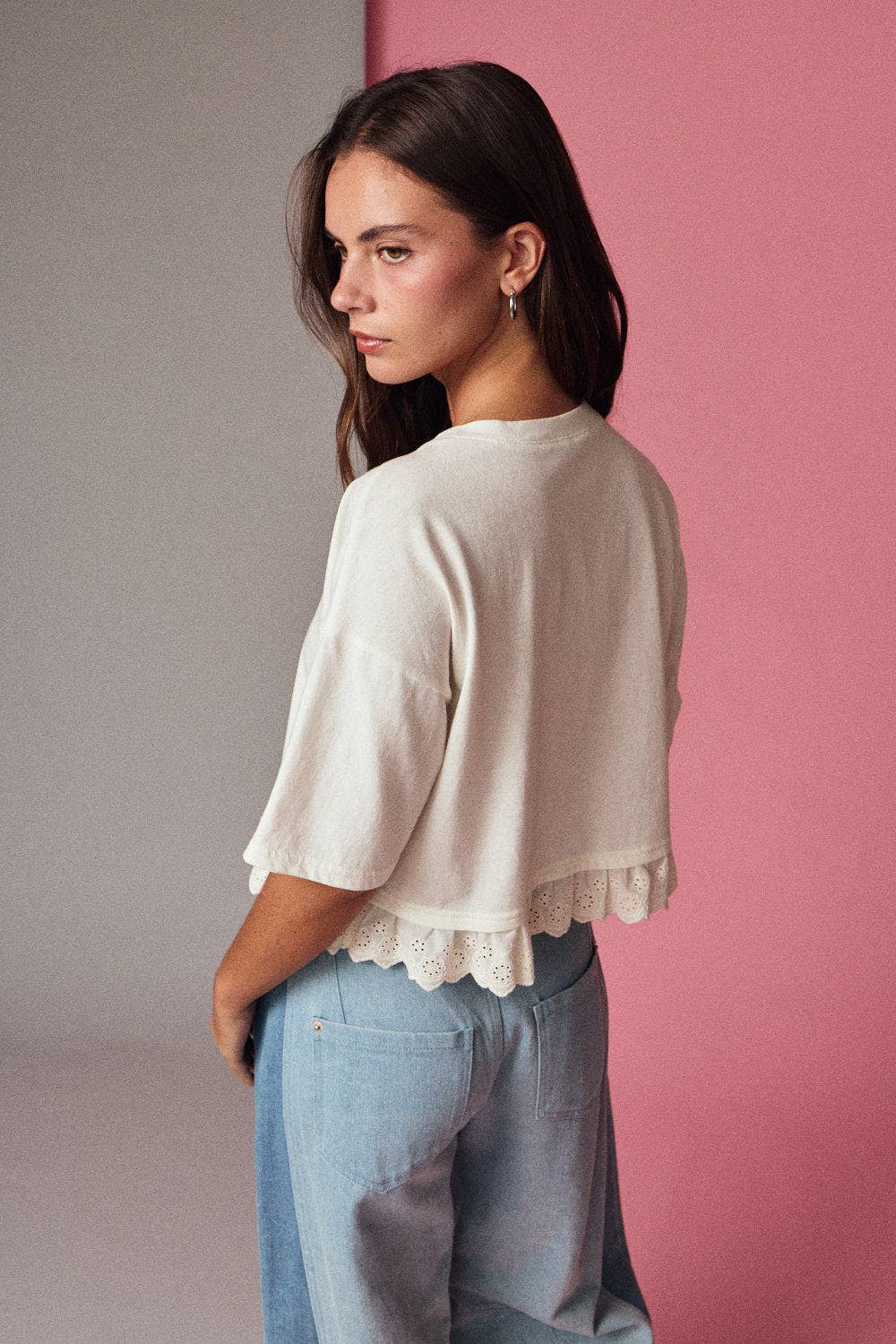 Eyelet Hem Boxy Knit Top