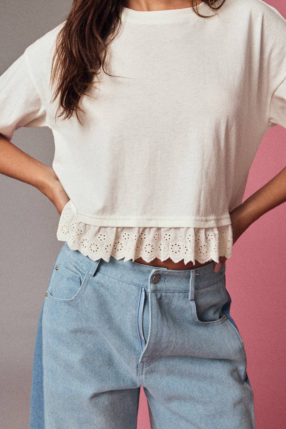 Eyelet Hem Boxy Knit Top