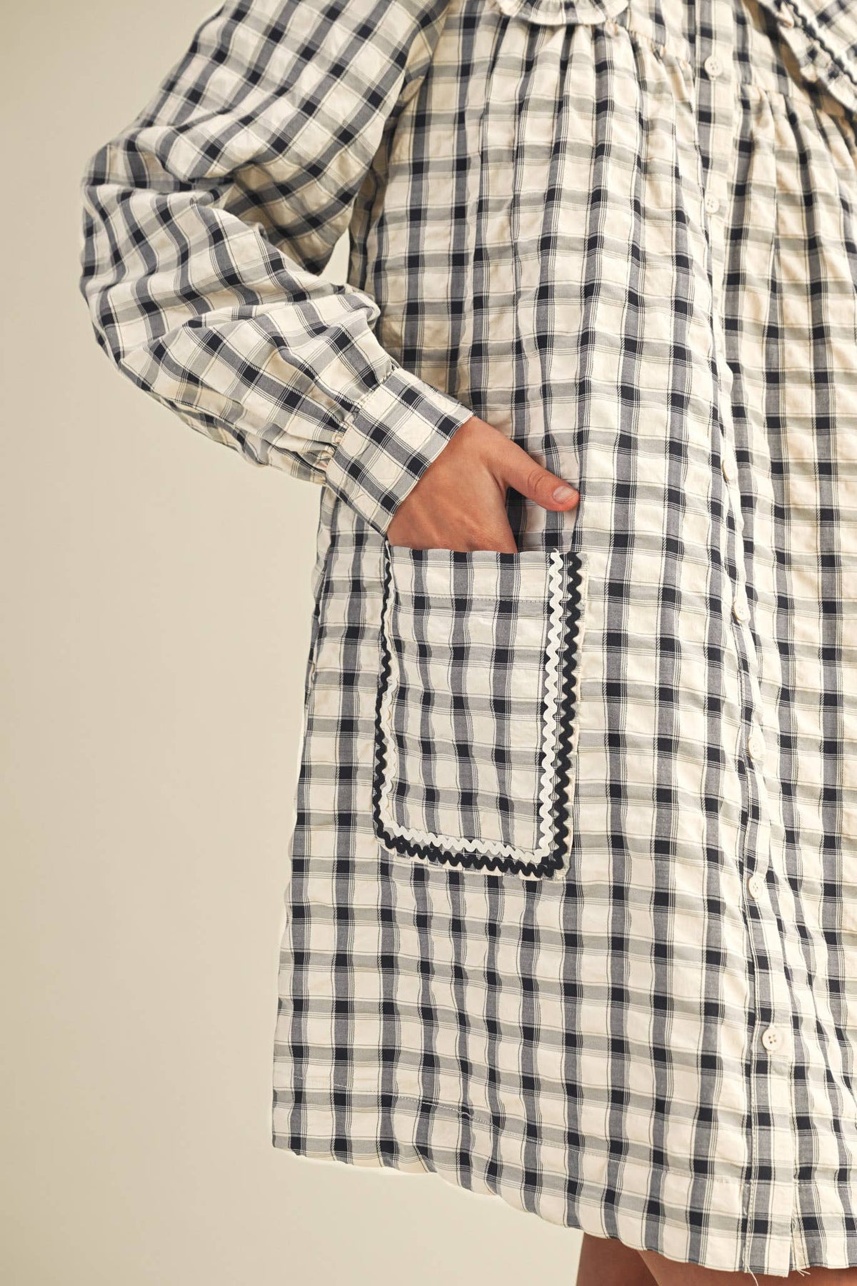 DOLL COLLAR BUTTON DOWN PLAID MINI DRESS