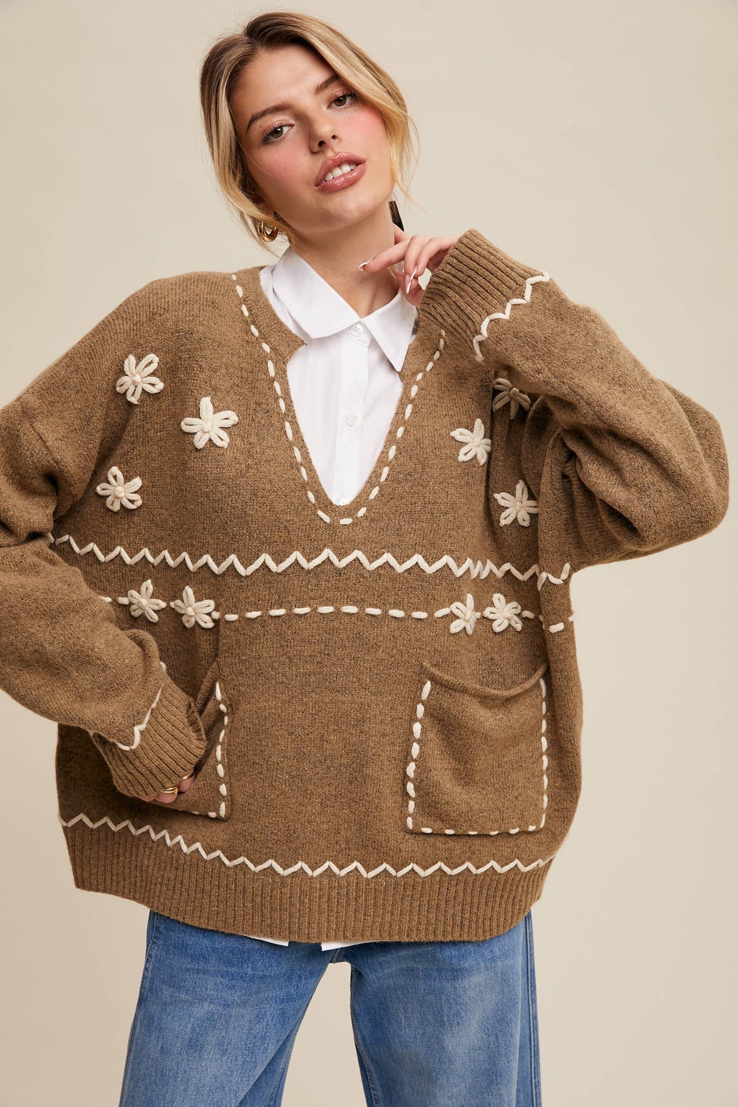 Floral Embroidered Knit Sweater