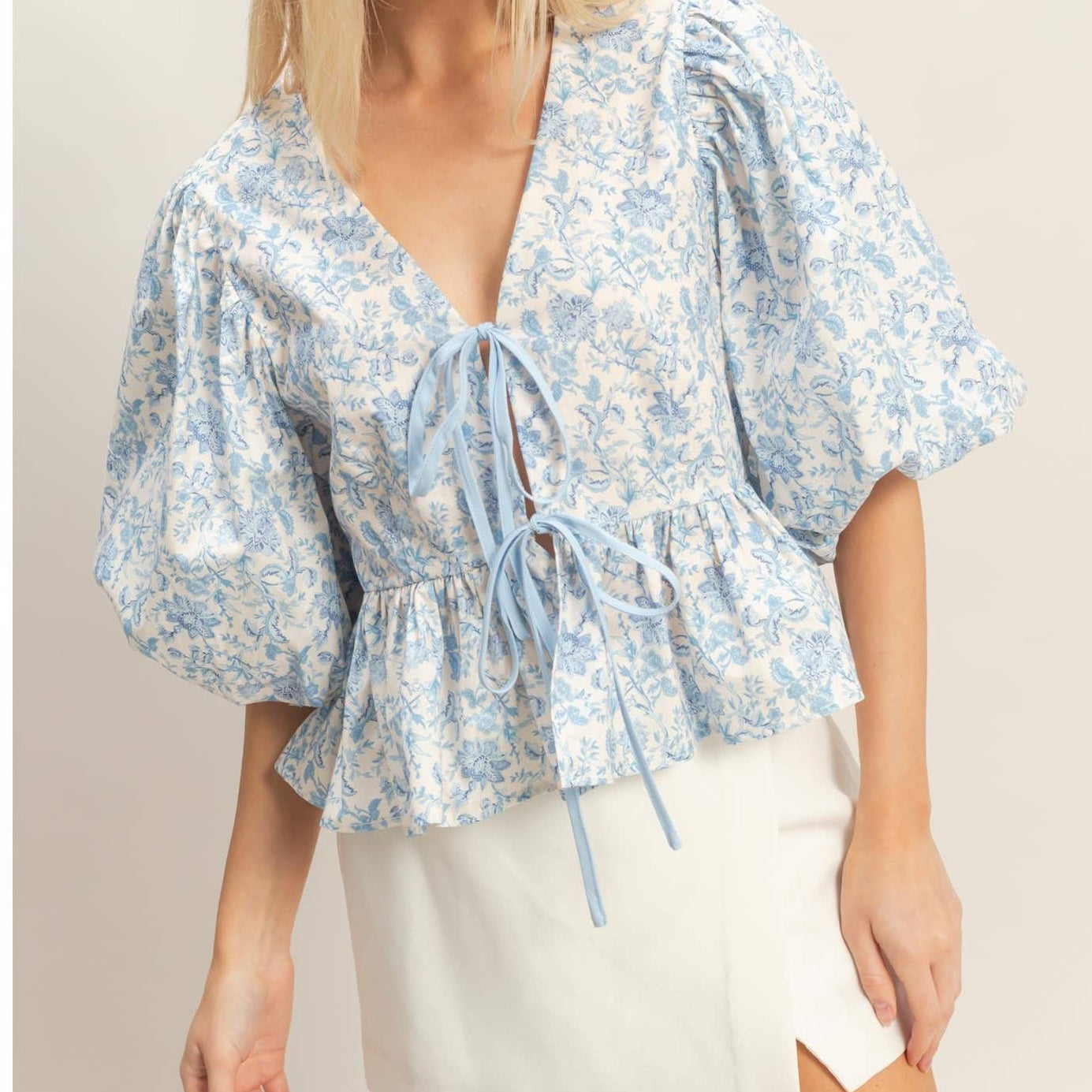 Floral Tie-Front Peplum Top