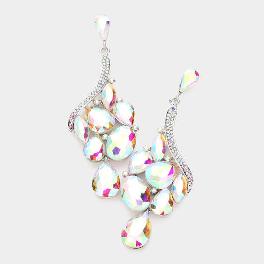 Multi Stone Cluster Dangle Evening Earrings