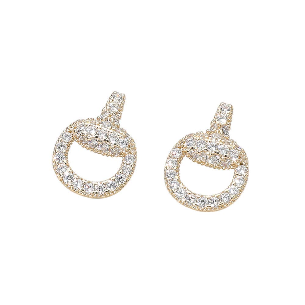 14K Gold Plated CZ Stone Paved Circle Stud Earrings