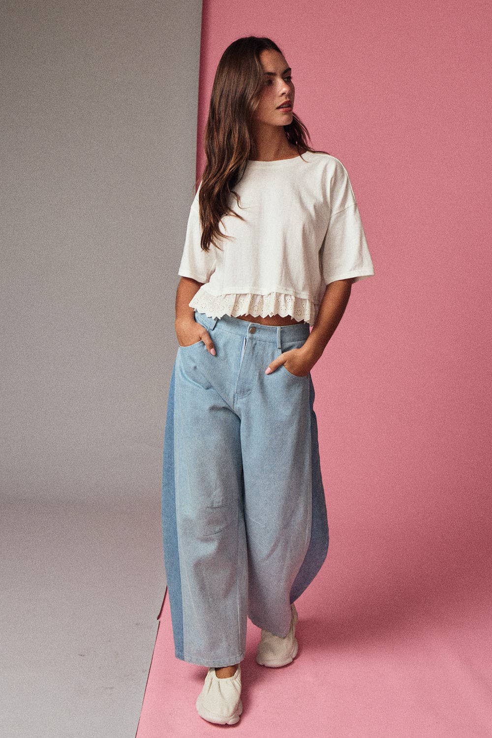 Eyelet Hem Boxy Knit Top