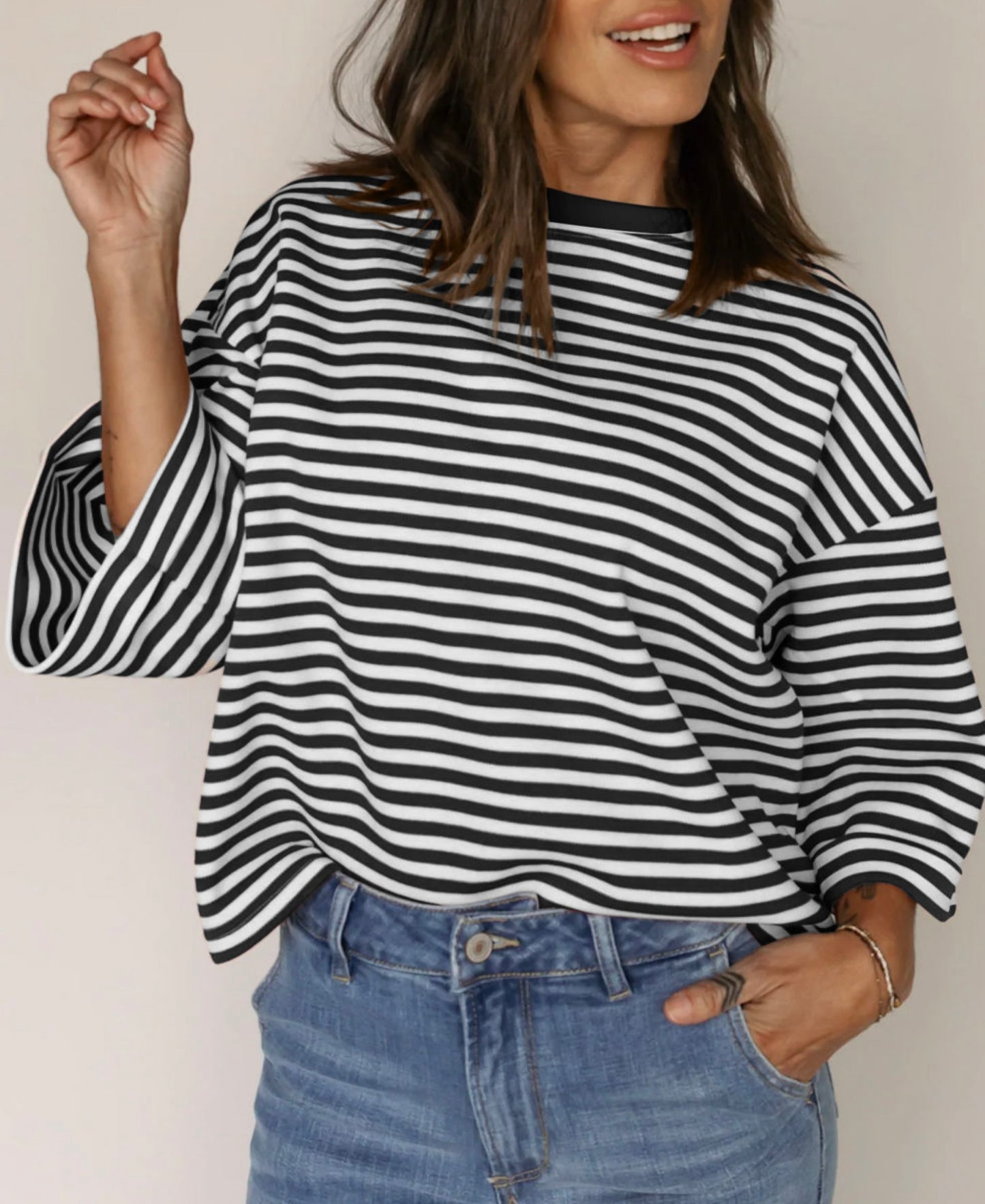 Striped Bowknot Loose Tee