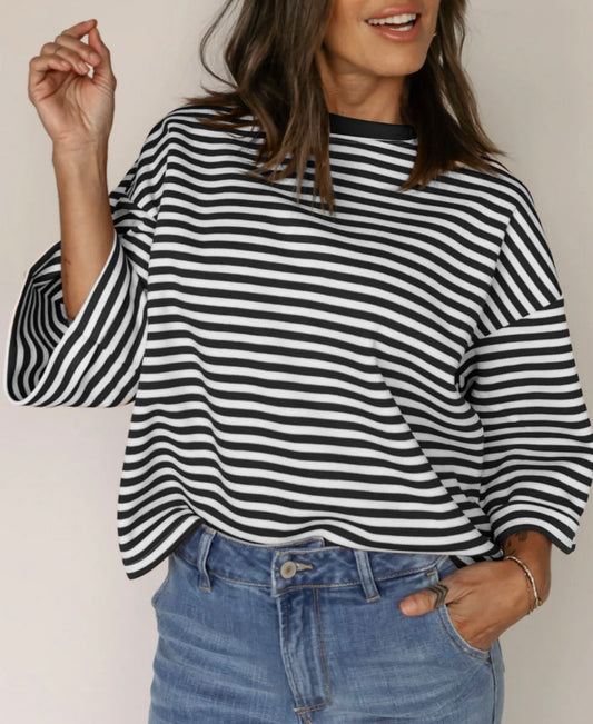 Striped Bowknot Loose Tee