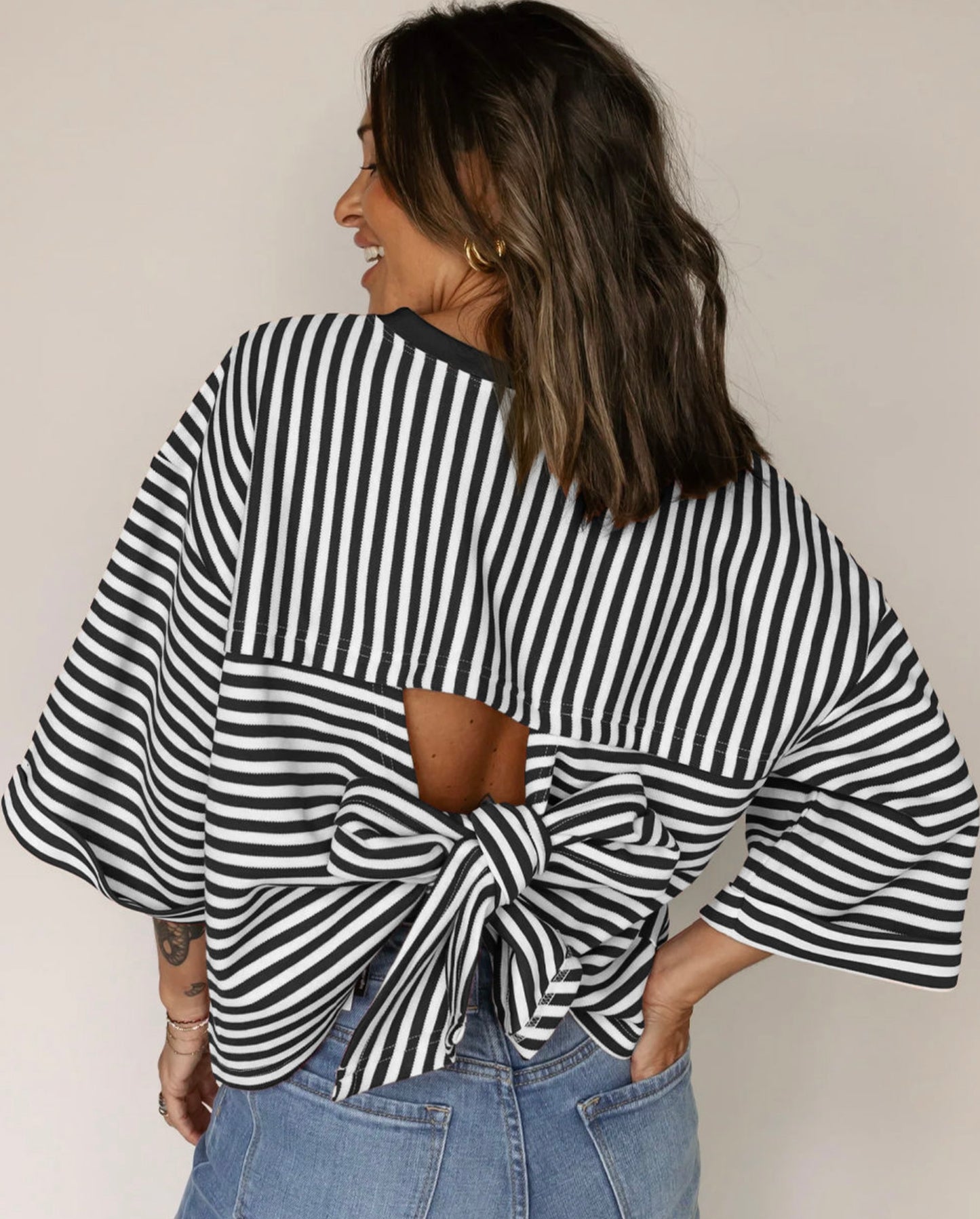 Striped Bowknot Loose Tee