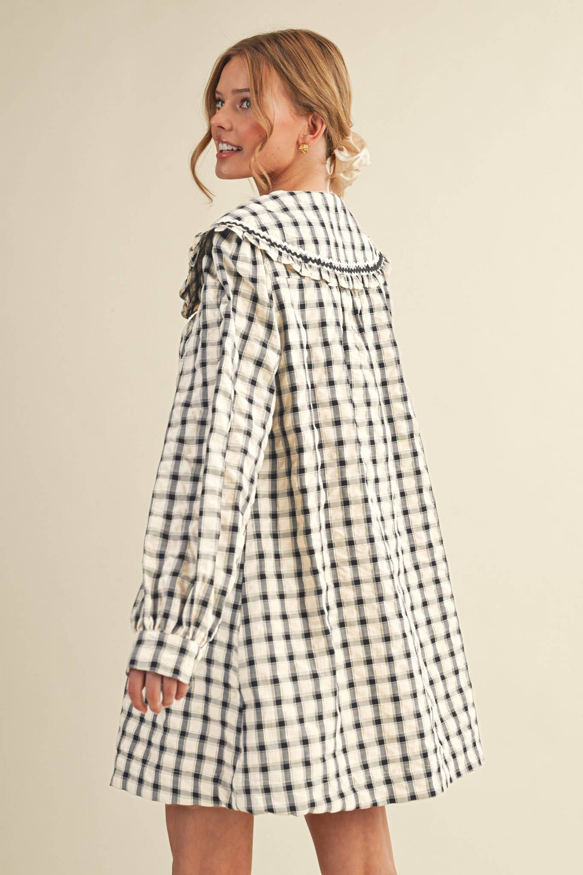 DOLL COLLAR BUTTON DOWN PLAID MINI DRESS