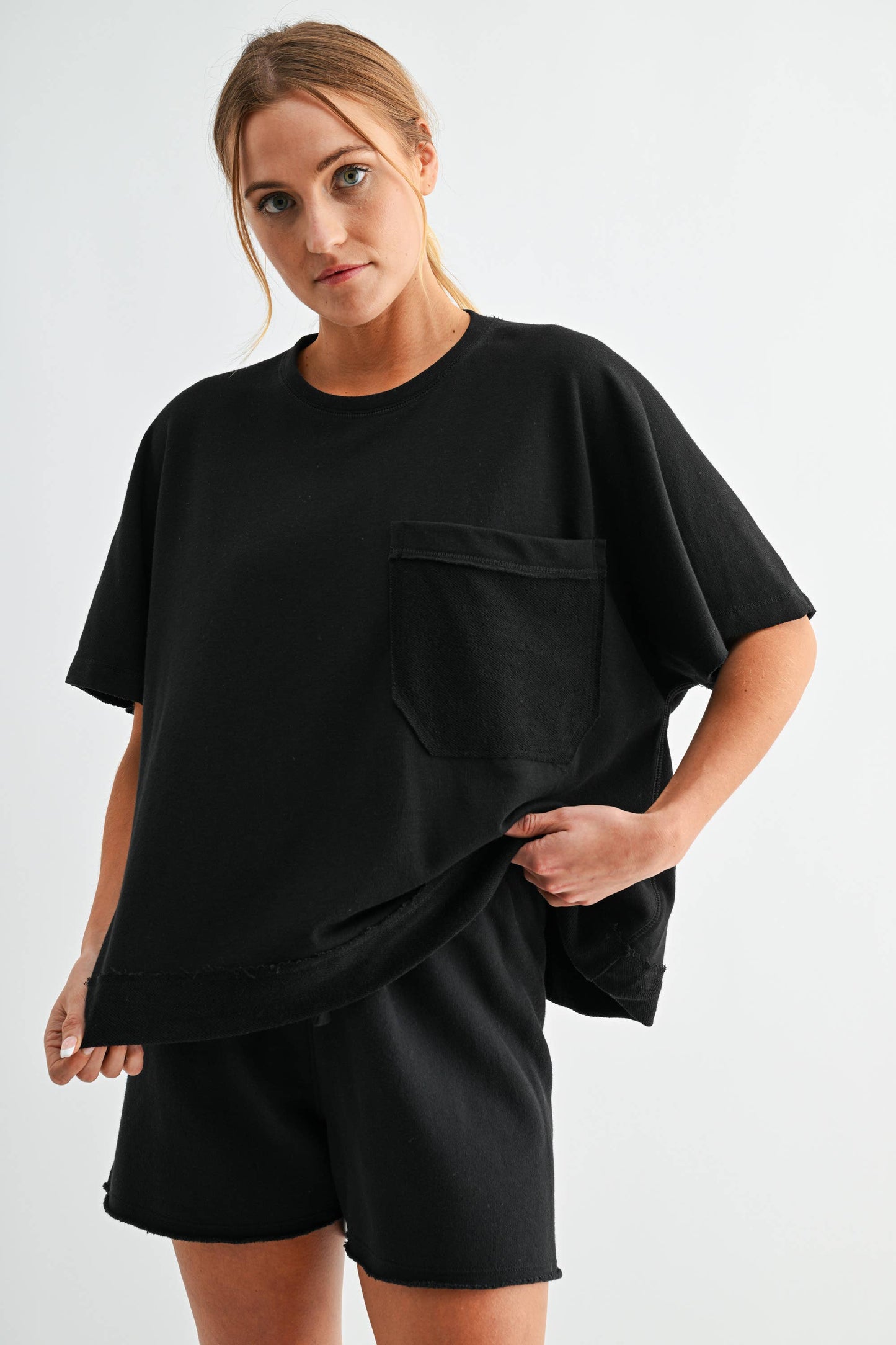 Offset Raw Edge Pocket Tee