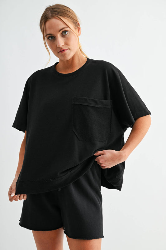 Offset Raw Edge Pocket Tee