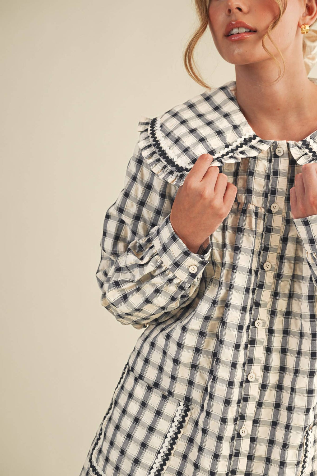 DOLL COLLAR BUTTON DOWN PLAID MINI DRESS