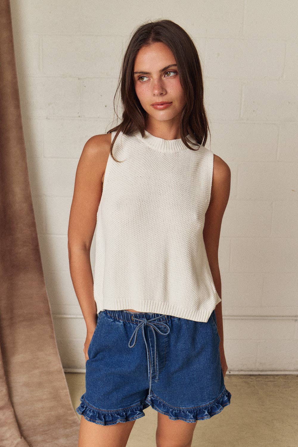 Sleeveless Knit Tie Back Top Relaxed Fit