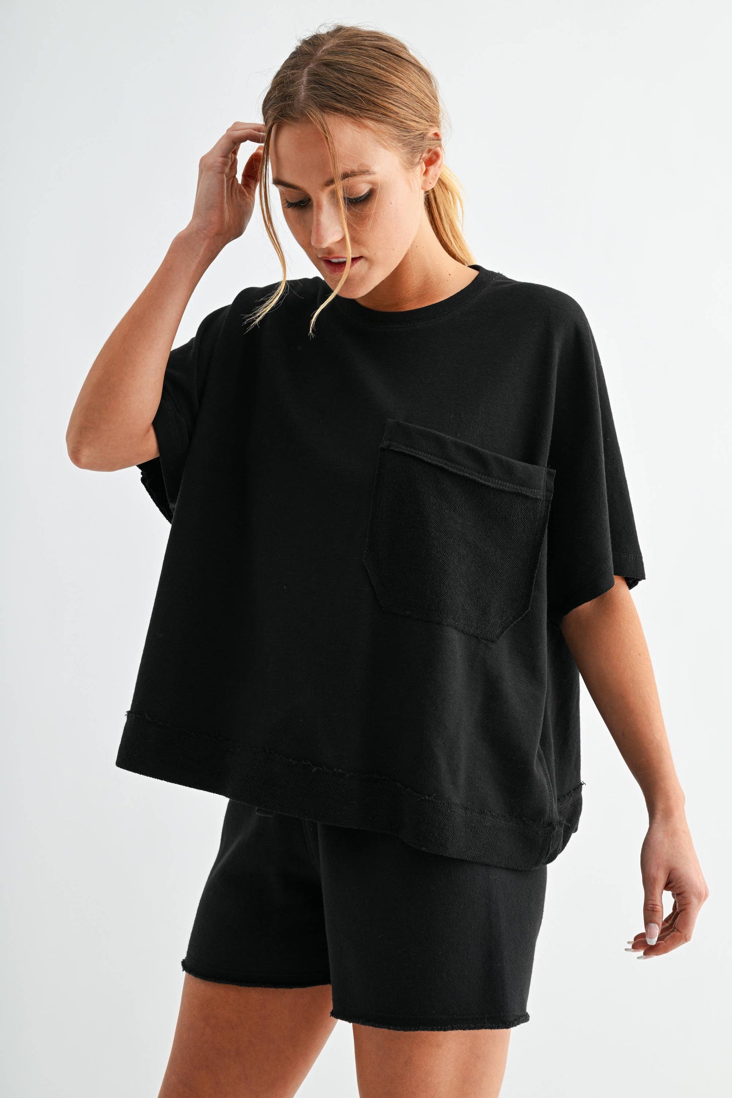 Offset Raw Edge Pocket Tee