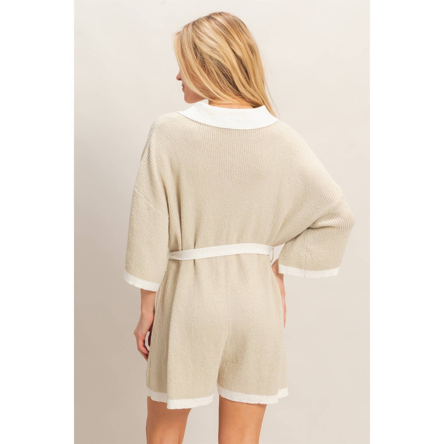 Knit Romper With Contrast Tie