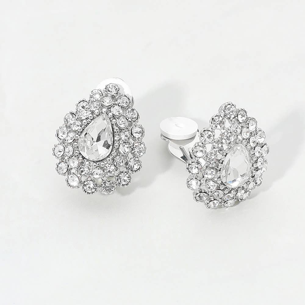 Teardrop Cluster Evening Clip On Earrings