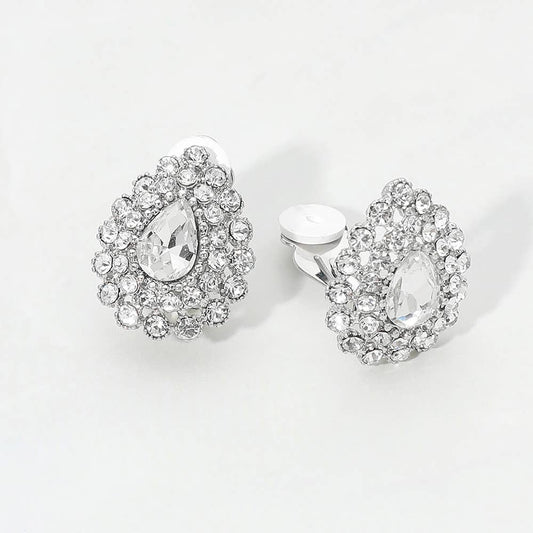 Teardrop Cluster Evening Clip On Earrings