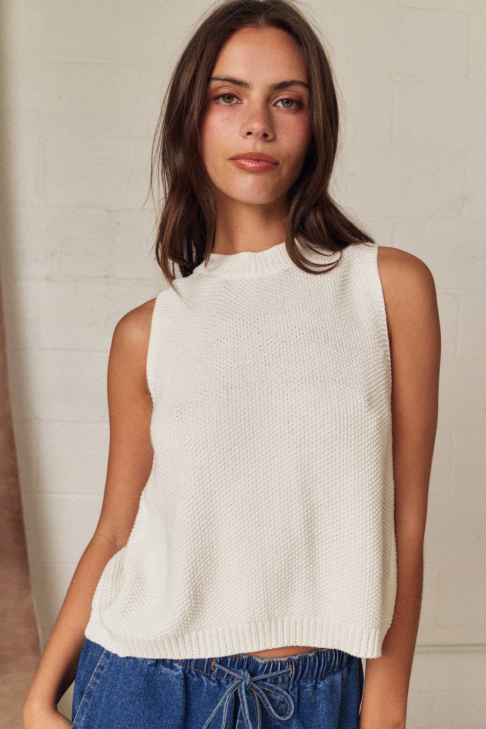 Sleeveless Knit Tie Back Top Relaxed Fit